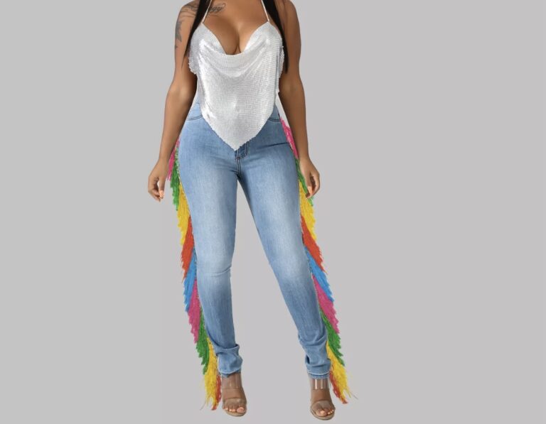 Rainbow Tassel Fringe Bottom Jeans | Taugempie Brand